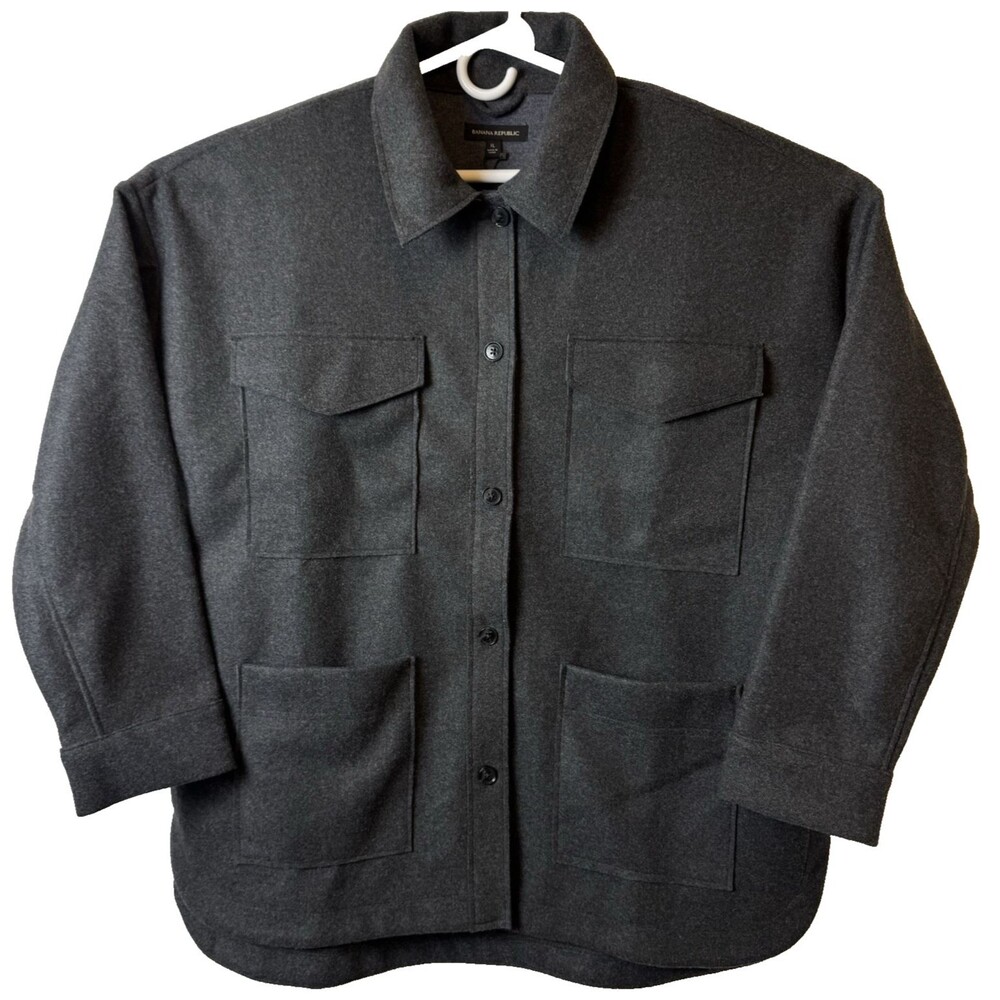 Banana Republic Womens X-Large Gray Structured 4 Pocket Shacket Shirt Jacket XL